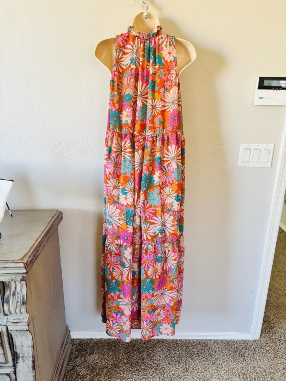 BB Dakota Floral Halter Maxi Dress in Coral Pink size S - Picture 7 of 11